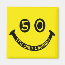 50th birthday Smiley Face, It's only a number! Fridge Magnets