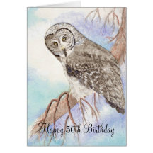 50th Funny Birthday Owl Greeting Cards