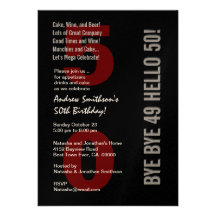 50th Modern Birthday Black Silver White Red Personalized Invitation
