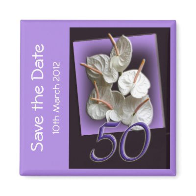 50th Party Save the Date Magnet - white anthuriums by MarionsCards