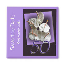 50th Party Save the Date Magnet - white anthuriums