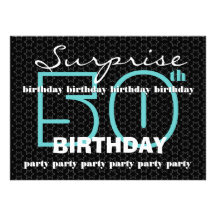 50th SUPRISE Birthday Party Blue Black Stars E521 Personalized Invites