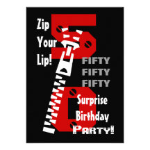 50th SURPRISE Birthday Black Red White B471 Personalized Invitation