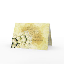 50th Wedding Anniversary Card, white- cream roses
