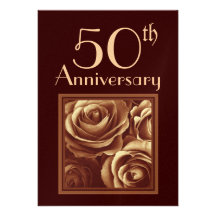 50th Wedding Anniversary GOLD Roses Invitations