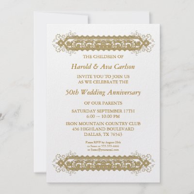 50th Wedding Anniversary Party Decorations on 50th Wedding Anniversary Gold Scroll Party Custom Announcement By