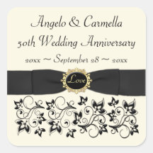 50th Wedding Anniversary Ivory Black Floral Stickers