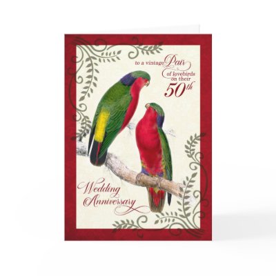 50th Wedding Anniversary Vintage Lorikeet Parrots Card by SalonOfArt
