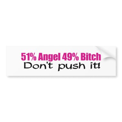 51% Angel 49% Bitch Bumper Stickers by HandsomeDevil