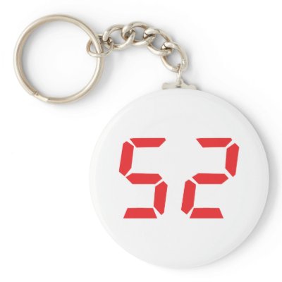 52 fifty-two red alarm clock digital number keychains by Tomaniac