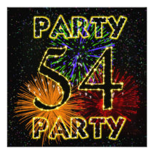 54th birthday party invitation with fireworks