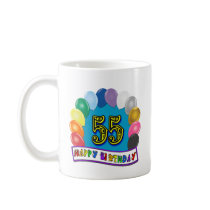 55th Birthday Balloons Design Mugs