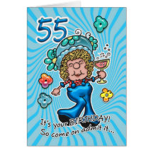 55th Birthday Card - Fun Lady With Glass Of Wine