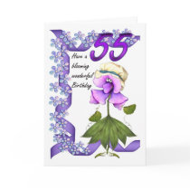 55th Birthday Card with Moonies cute bloomers,