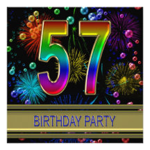 57th Birthday party Invitation with bubbles