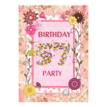 57th birthday party invitation with floral frame