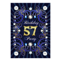 57th birthday party invite with masses of jewels