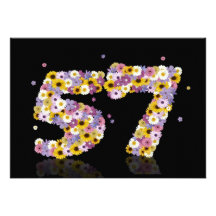 57th Birthday party, with flowered letters Personalised Invites