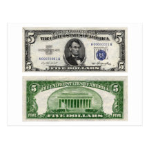 $5 Banknote, Silver Certificate, Series of 1953 Post Card