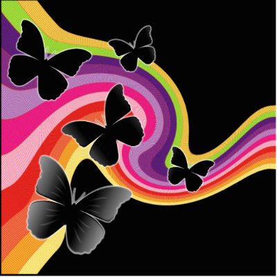 5 Black Butterflies On Swirly Rainbow by VoXeeD