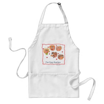 5 Easy Peaches - punny designs by suzi long Aprons by SuziLongOnArt