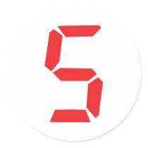 5 five  red alarm clock digital number round stickers