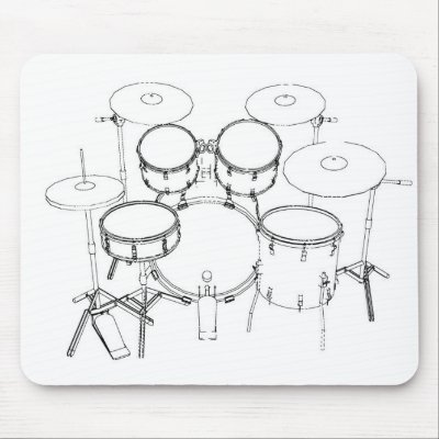 5 Piece Drum Kit: Black & White Drawing: by spiritswitchboard