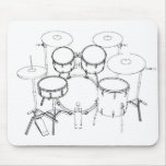 5 Piece Drum Kit: Black & White Drawing: mousepads