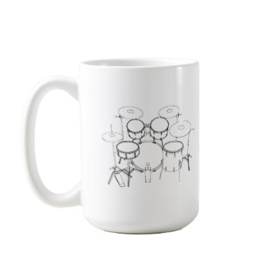 5 Piece Drum Kit: Black & White Drawing: Mug by spiritswitchboard