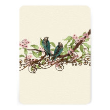 5 x 7 Vintage Teal Birds Pink Bloom Wedding Invite