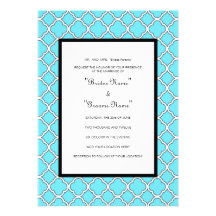 5 X 7 Wedding Invitation Blue & White Lattice