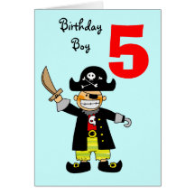 5 year old pirate boy greeting card