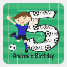 5th Birthday Blue and Black Soccer Goal and Name Stickers
