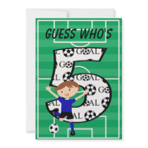 5th Birthday Blue and Black Soccer Goal Invitation