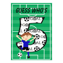 5th Birthday Blue and Black Soccer Goal Invitation
