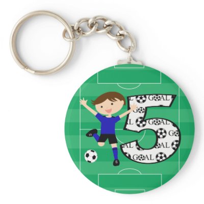 5th Birthday Blue and Black Soccer Goal Keychain by CelebrationBazaar