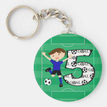 5th Birthday Blue and Black Soccer Goal Keychain