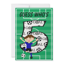 5th Birthday Blue and Black Soccer Goal v2 Personalised Announcements