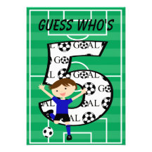 5th Birthday Blue and Black Soccer Goal v2 Personalised Announcements