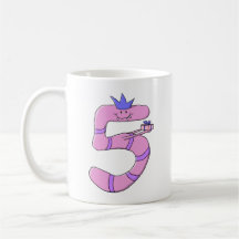 5th Birthday Cartoon in Pink. Mugs