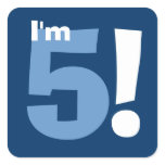 5th Birthday Custom Name Navy and Baby Blue Square Stickers