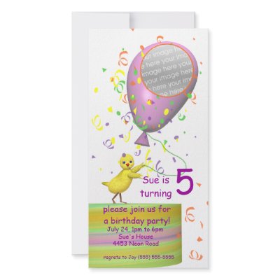 5th Birthday Party Chicken Invite Pink Balloon by xfinity7