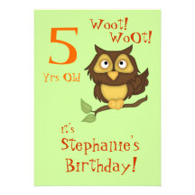 5th Birthday Party-Cute Owl+Cupcakes/Ice-cream Invite