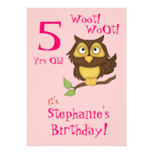 5th Birthday Party-Cute Owl+Cupcakes/Ice-cream Personalized Announcement