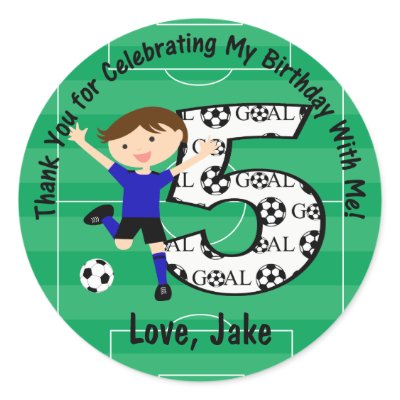 5th Birthday Thank You Blue and Black Soccer Sticker by CelebrationBazaar