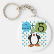 5th Penguin Birthday tshirts and Gifts Key Chain