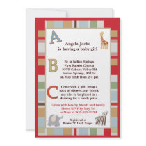 5x7 ABC Alphabet Soup Striped Baby Shower Personalised Invites