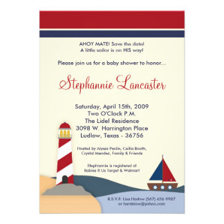 5x7 Ahoy Mate Sail Boat Baby Shower Invitation