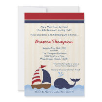 5x7 Ahoy Nautical Whale Boat Birthday Invitation
