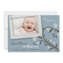 5x7 Baby Boy Blue Floral Photo Birth Announcement